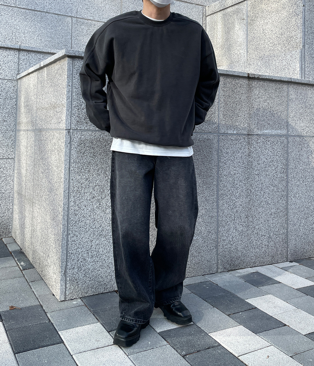 절개 와이드 숄더 쭈리 기모 오버핏 맨투맨 | 룩핀