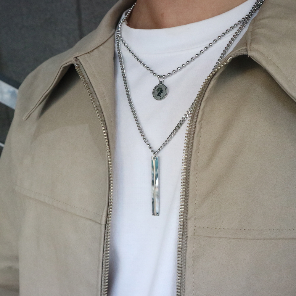 당일출고][1+1] 남자 목걸이 써지컬스틸 학생 flat stick B main coin | 룩핀