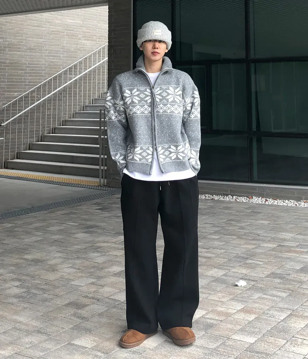 당일출고] 리플 스노우 울 후드 니트 집업 3color 오버핏 겨울신상 커플룩 고퀄리티 | 룩핀