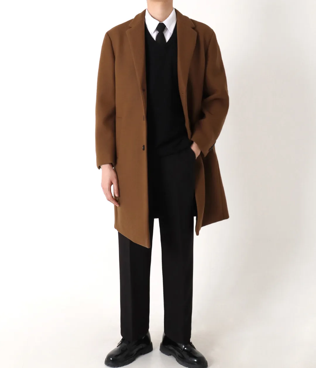 키작남 키작은 남자 봄 싱글 롱 코트 로브 맥코트 반코트 아이보리 카키 빅사이즈 | 룩핀