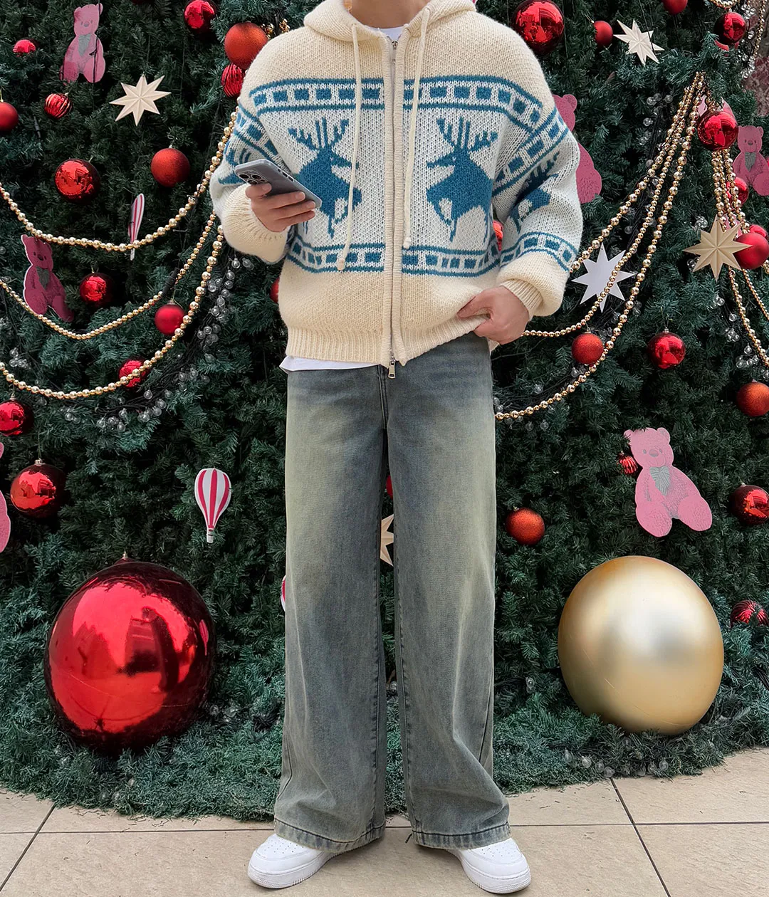 당일출고] 리플 스노우 울 후드 니트 집업 3color 오버핏 겨울신상 커플룩 고퀄리티 | 룩핀